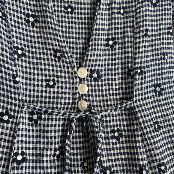 Vintage Studio London Blue and White Boho Floral Checkered Maxi Dress M - Picture 5 of 16